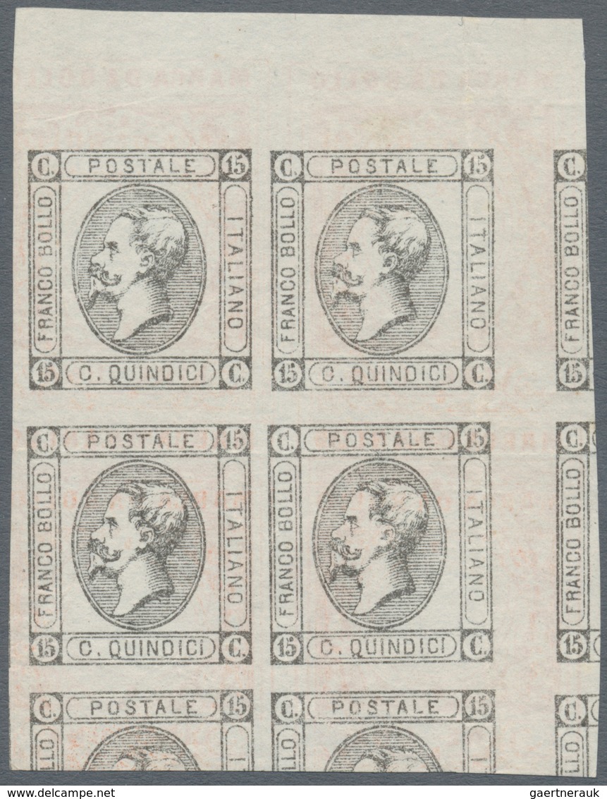 Italien: 1863, Machine Proof Of 15 Centimes "Lithographed", Without Gum. Block Of Four (with Large P - Nuovi