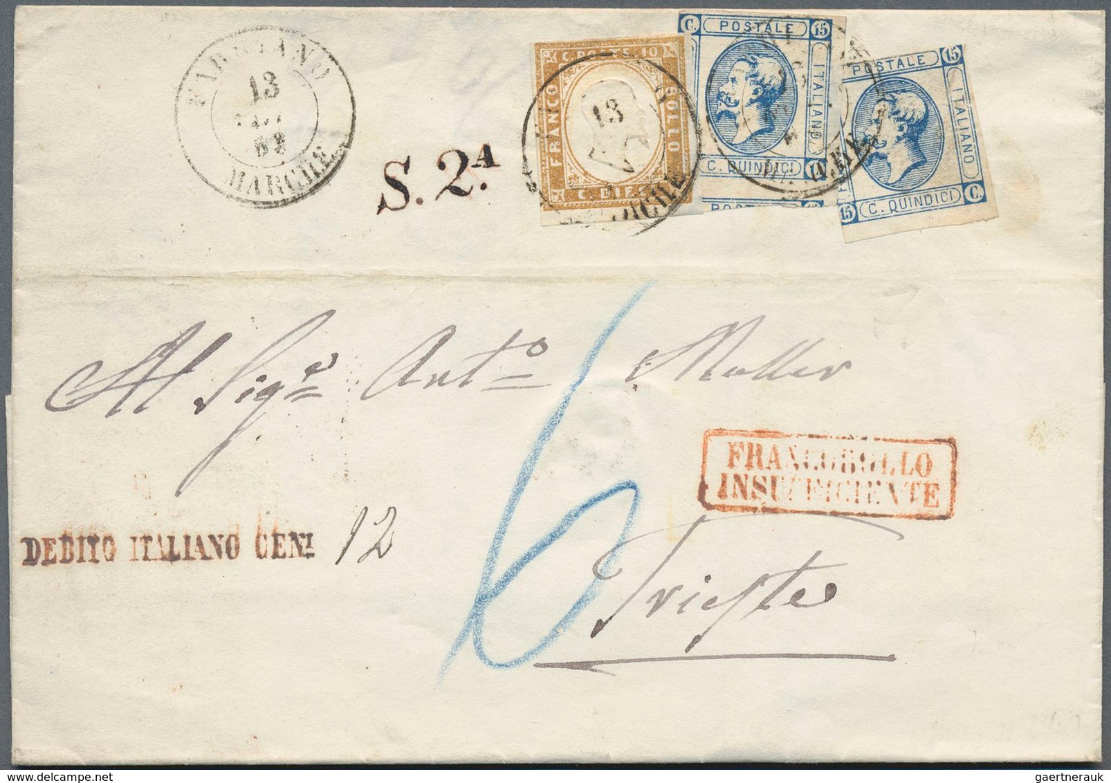 Italien: 1863, 2 X 15 C Blue, Type II, Each Touched To Full Margins, Together With Sardinia 10 C Bis - Nuovi