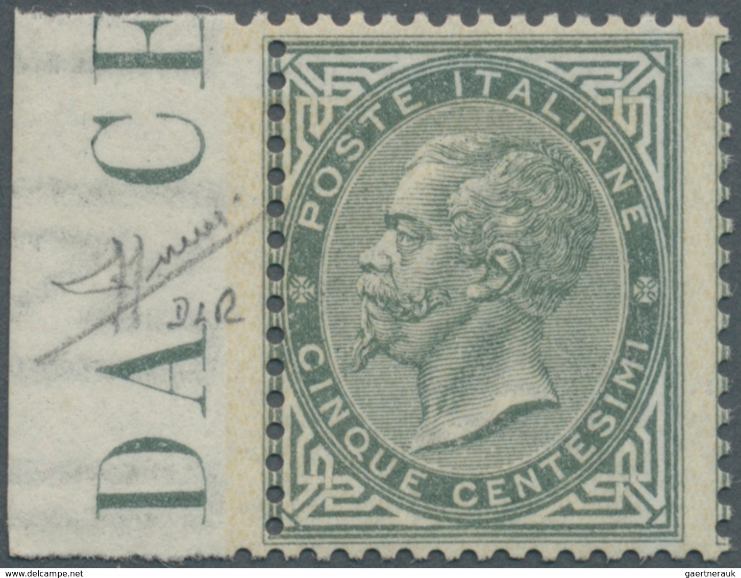 Italien: 1863, 5 C Greenish Grey, Mint Never Hinged From Left Sheet-margin. VF Condition. The Stamp - Nuovi