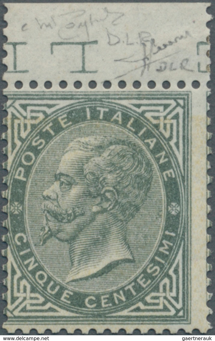 Italien: 1863, 5c. Greyish Olive, London Printing, Fresh Colour, Well Perforated, Top Marginal Copy, - Ongebruikt