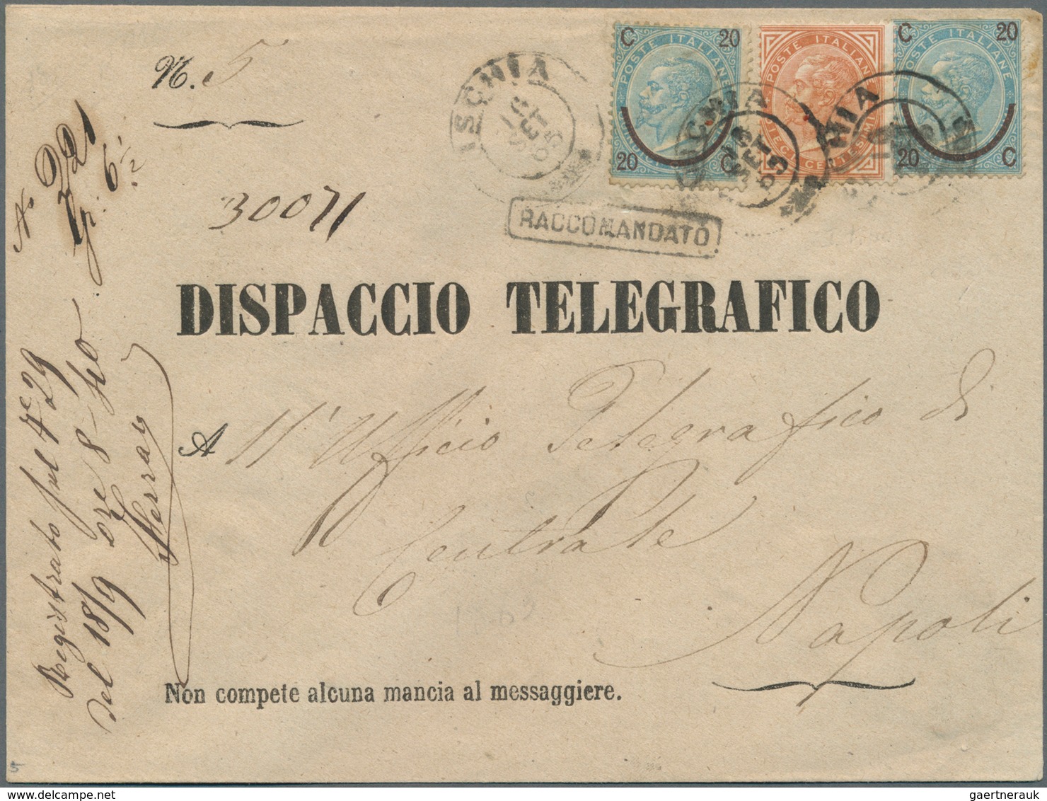 Italien: 1865, Registered Telegram Envelope Franked With 20 Ct. On 15 Ct. (2) And 10 Ct. Brownorange - Mint/hinged