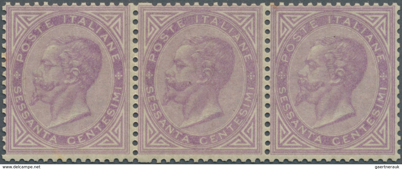 Italien: 1863, 60c. Violet, London Printing, Fresh Colour, Horizontal Strip Of Three, Good Centering - Mint/hinged