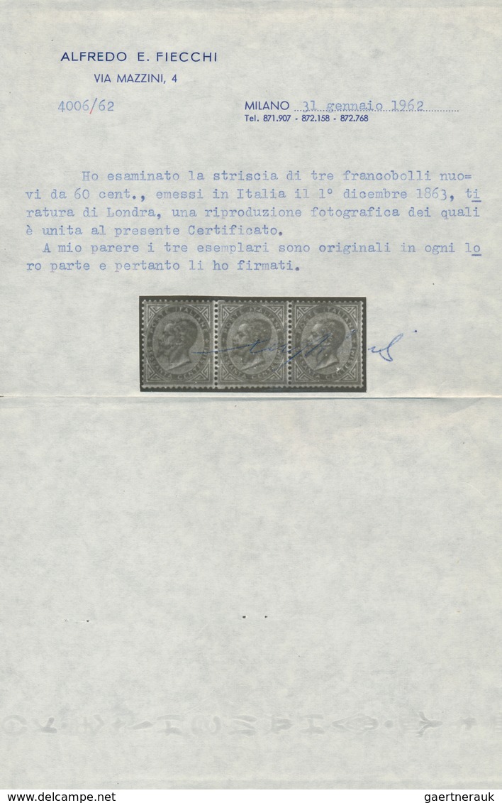 Italien: 1863, 60c. Violet, London Printing, Fresh Colour, Horizontal Strip Of Three, Good Centering - Ongebruikt