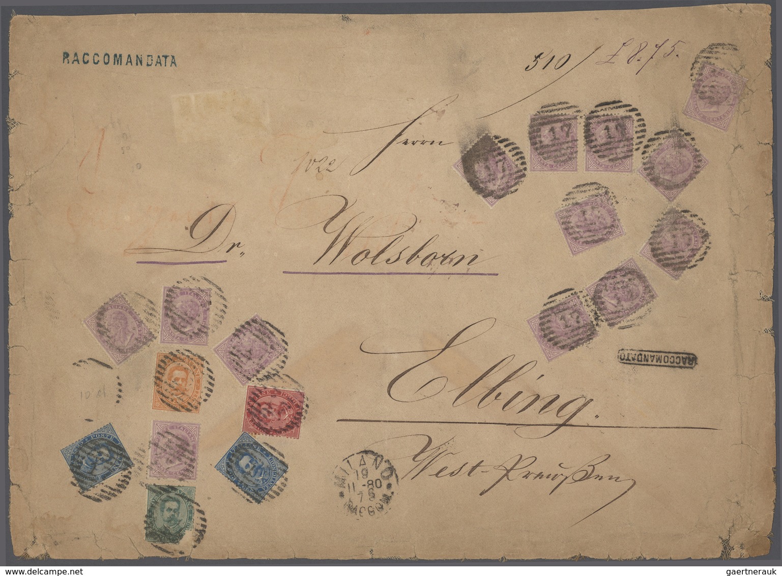 Italien: 1880 Large Front Of  Cover Of A Registered Letter From Milan To Elbing (West-Prussia) Frank - Mint/hinged