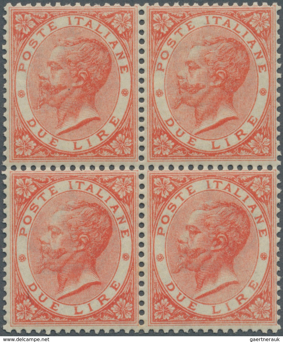 Italien: 1863, 2l. Orange, London Printing, Block Of Four, Bright Colour, Good Centering, Well Perfo - Ongebruikt