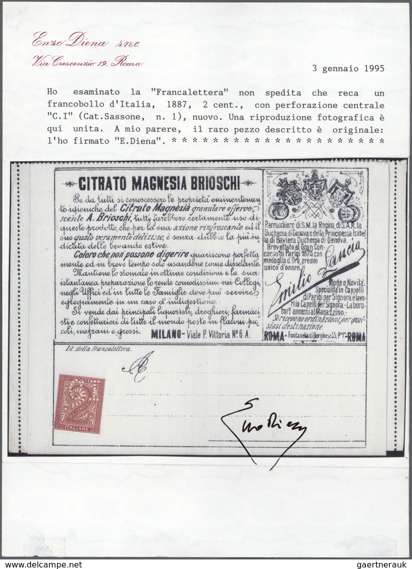 Italien: 1887, Unused "Francolettera" Franked With 2Cent. Bearing 26 Different Advertisings. Very Ra - Mint/hinged
