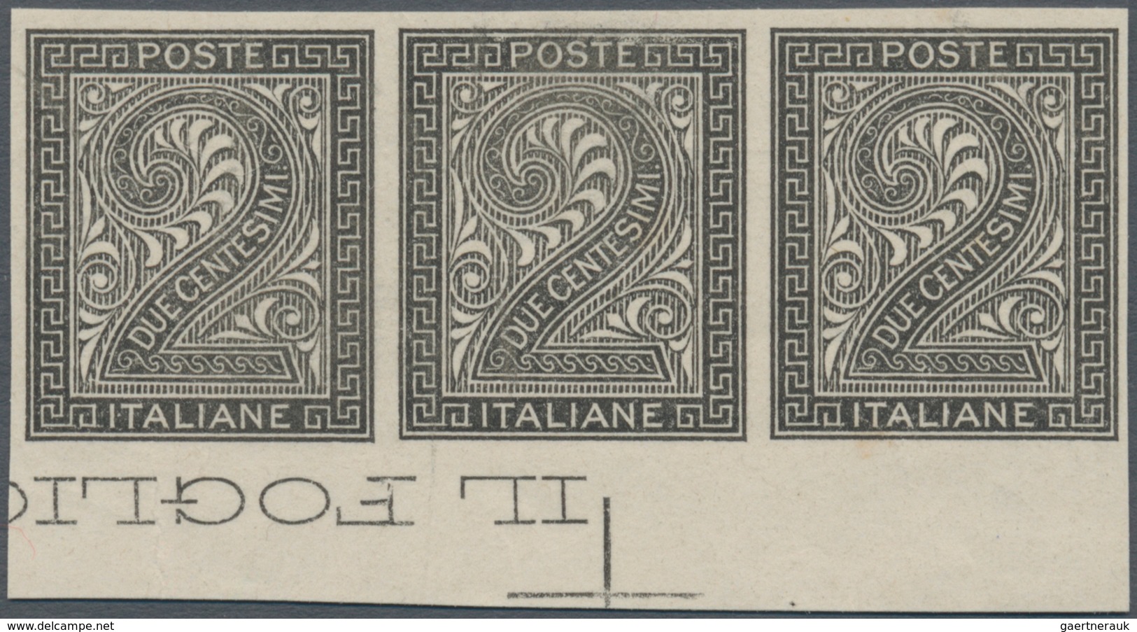 Italien: 1863, Proof In Black Of The 2 Cents "digit" Without Watermark, Without Gum And Not Perforat - Ongebruikt