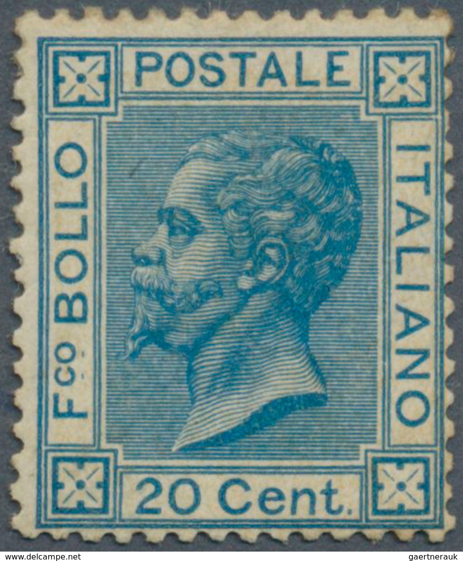 Italien: 1867, Victor Emanuel II. 20c. Blue Unused With Large Part Original Gum, Scarce Stamp Signed - Ongebruikt