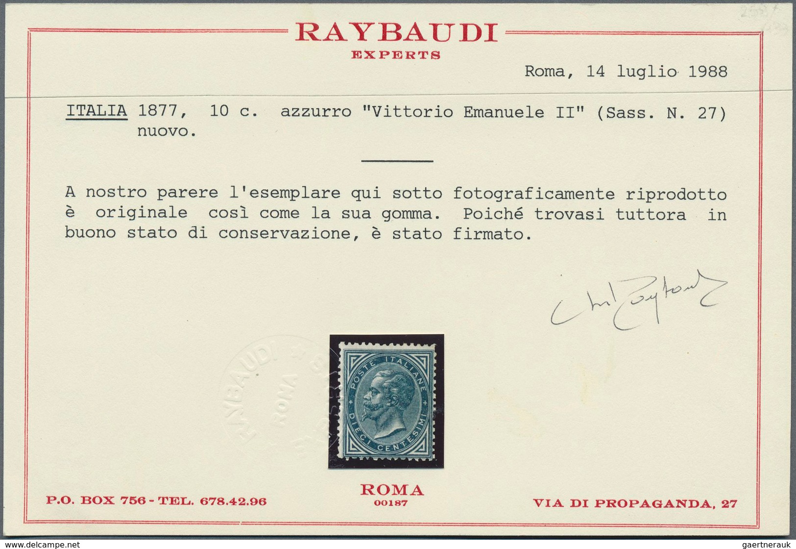 Italien: 1877, 10c. Blue, Fresh Colour, Normally Perforated With Some Uneven Perfs, Mint Original Gu - Ongebruikt