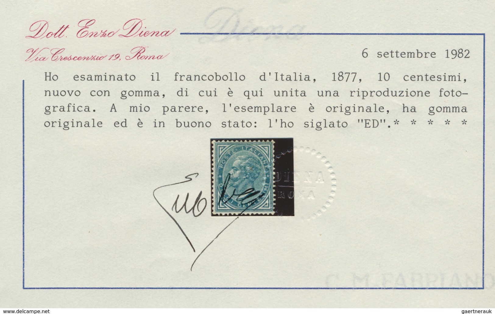 Italien: 1877, 10c. Blue, Fresh Colour, Good Centering, Normally Perforated, Mint Original Gum Previ - Mint/hinged
