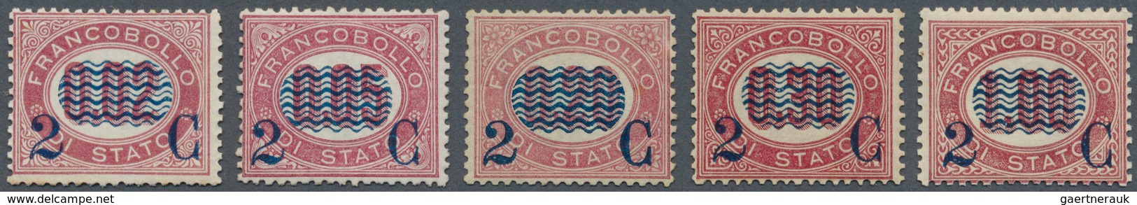 Italien: 1878, Overprinted Issue Five Values Up To 2c./1 L., All Mint Hinged, First Two Values Mnh, - Ongebruikt