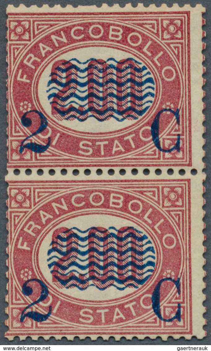 Italien: 1878, Overprinted Issue Vertical Pair 2c./2 L. Violet Red, Mint Hinged, Fine And Fresh, Mic - Mint/hinged