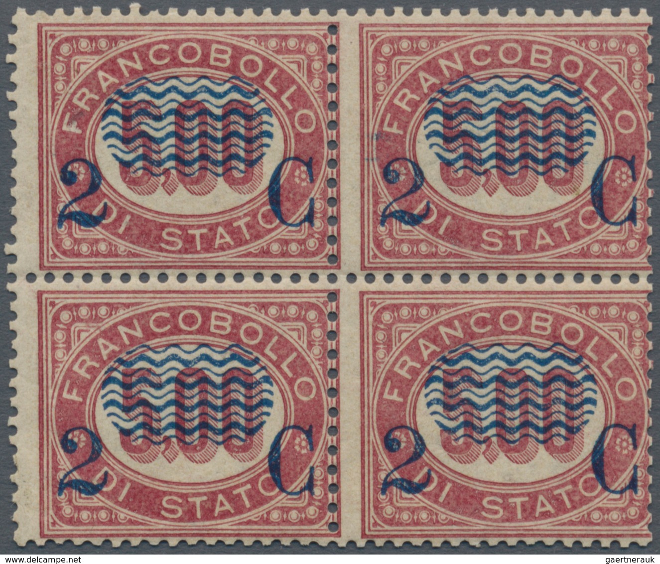 Italien: 1878, 2 Cents On 5 Lire Service Stamp, Block Of Four, MNH; With Certificate Of E. Diena (19 - Mint/hinged