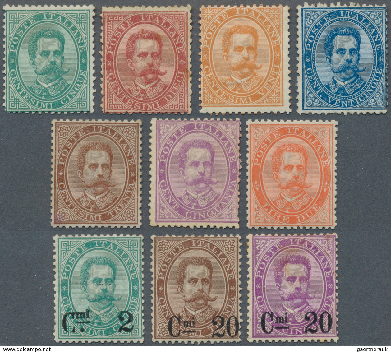 Italien: 1879/1891: UMBERTO I, 5 Cent - 2 Lire, Complete Set Together With The Three Overprint Value - Mint/hinged