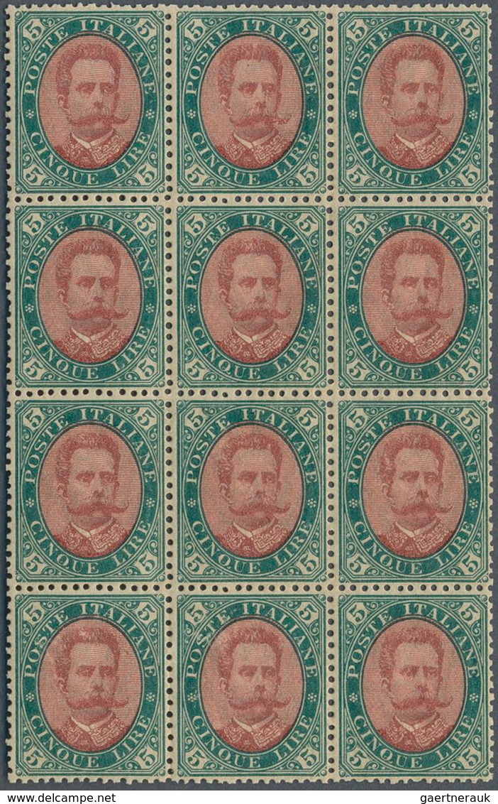 Italien: 1889, 5l. Green/carmine, Block Of Twelve, Fresh Colour And Very Good Centering, Mint Origin - Ongebruikt
