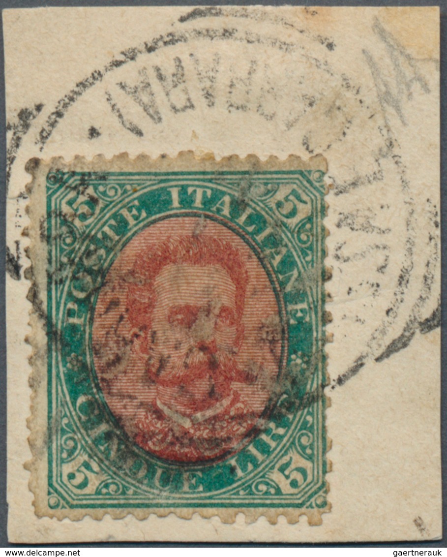 Italien: 1889, 5l.green/red, Fresh Colours, Slightly Uneven Perfs, On Piece Commercially Used With F - Mint/hinged
