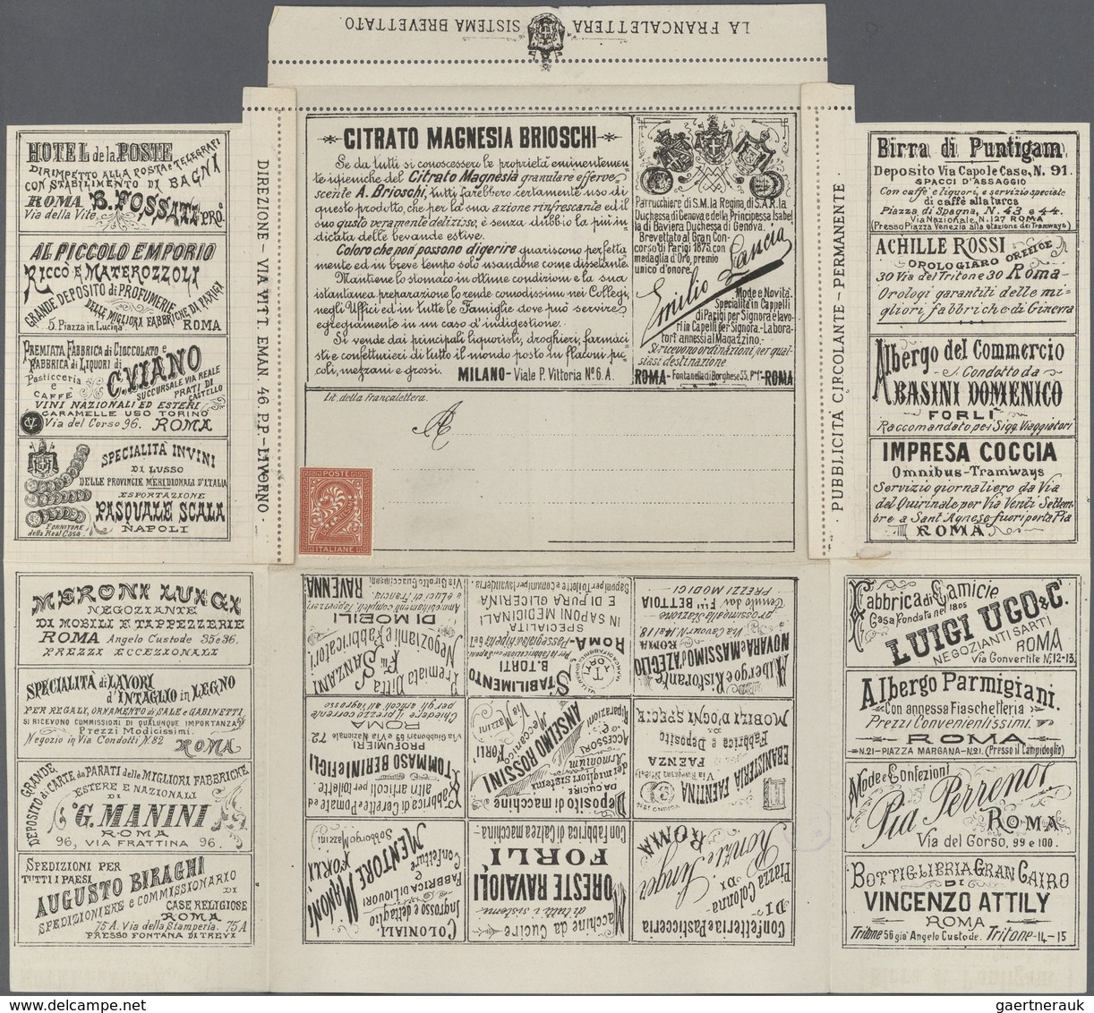 Italien: 1887: 1 C On 2c Redbrown, "CI" Perfin Of The New Value On Multiple Ad Sheet ("Francalettere - Ongebruikt