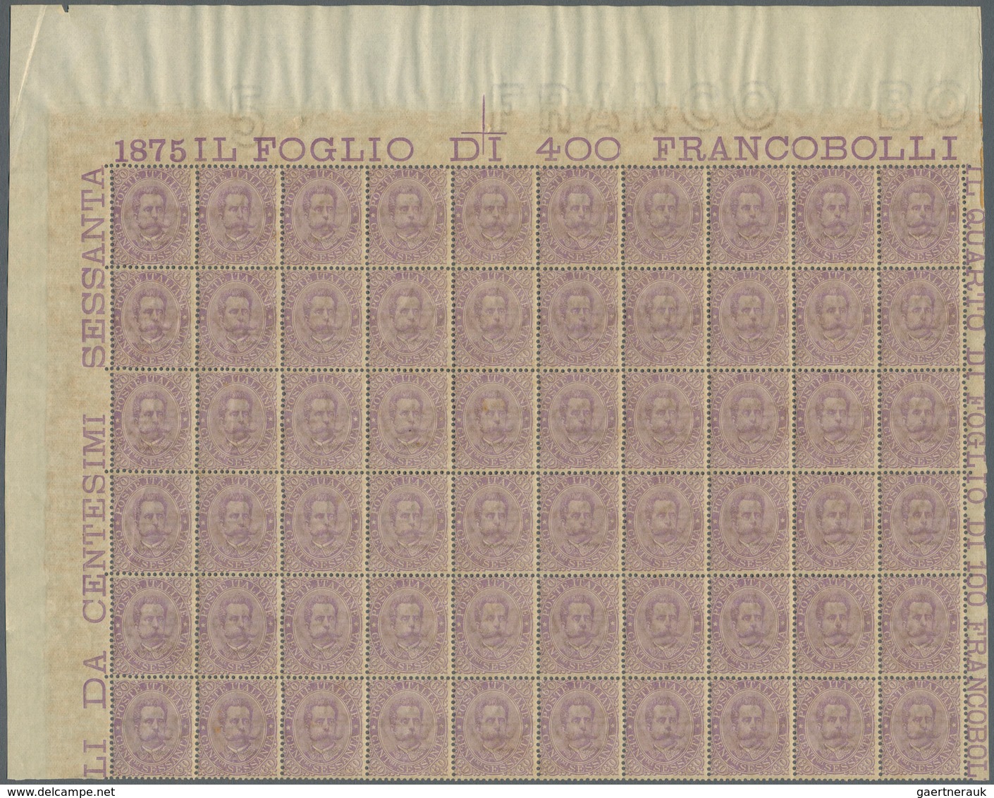 Italien: 1889, Umberto I, 60c. Violet Part Sheet Of 60, Mint Never Hinged, Little Uneven And Gum Ton - Mint/hinged