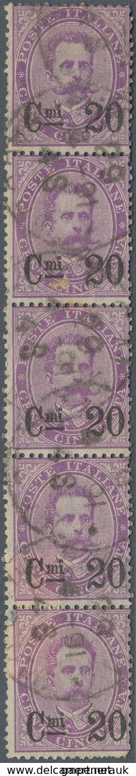 Italien: 1890, 20c. On 50c. Violet, Vertical Strip Of Five Commercially Used, Some Imperfections-rou - Ongebruikt