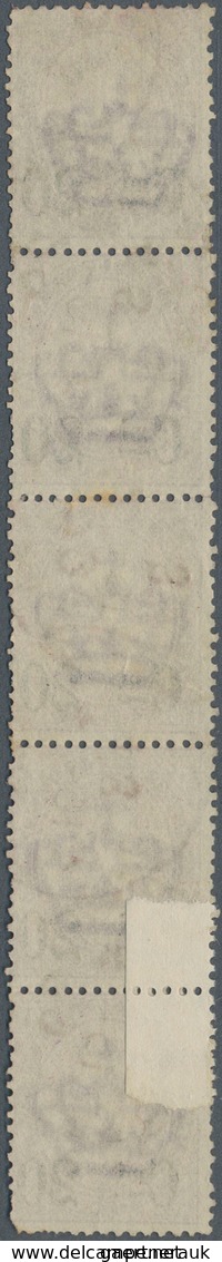 Italien: 1890, 20c. On 50c. Violet, Vertical Strip Of Five Commercially Used, Some Imperfections-rou - Ongebruikt