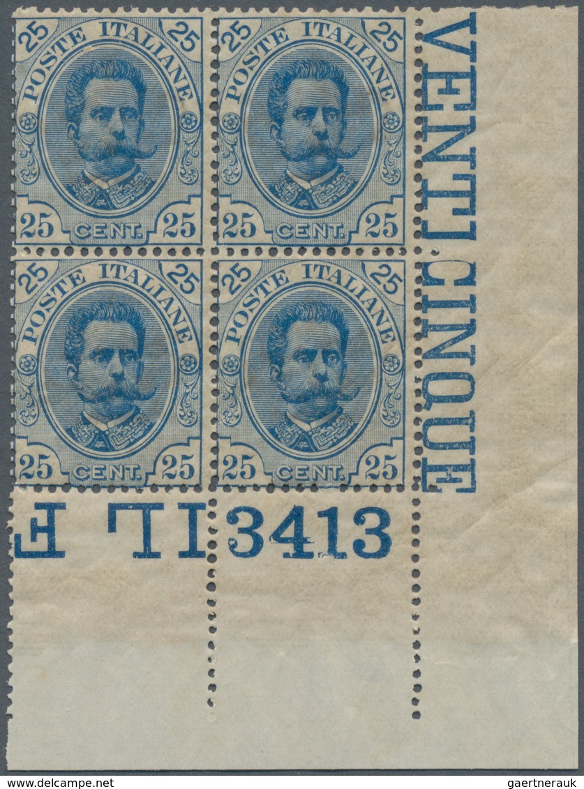 Italien: 1893, 25c. Blue, Marginal Block Of Four From The Lower Right Corner Of The Sheet With Sheet - Ungebraucht