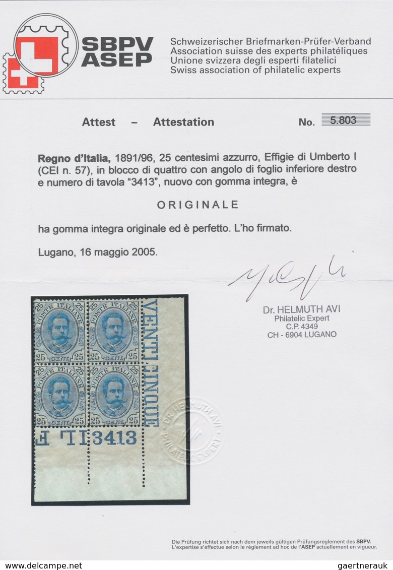 Italien: 1893, 25c. Blue, Marginal Block Of Four From The Lower Right Corner Of The Sheet With Sheet - Mint/hinged