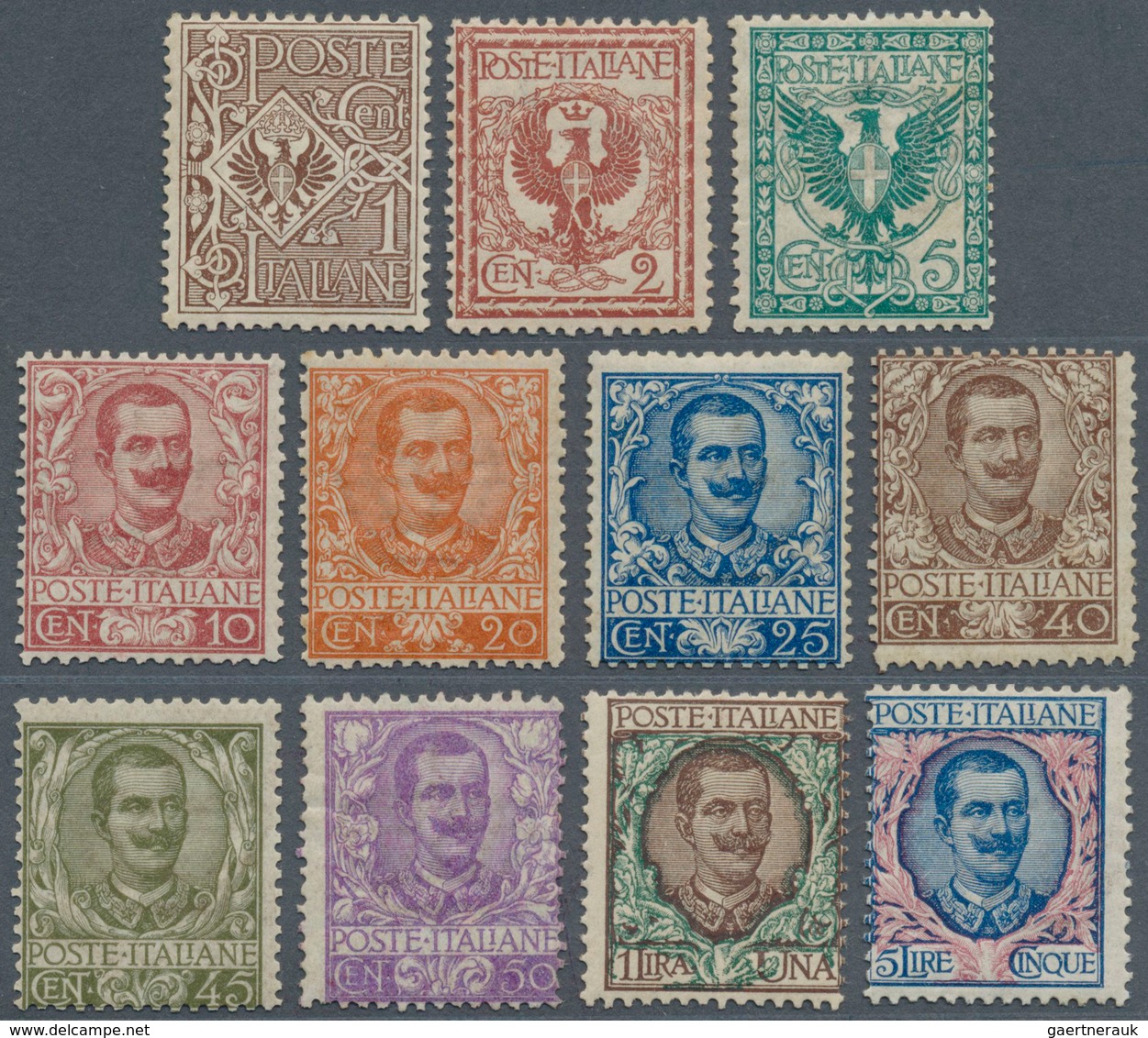 Italien: 1901, 'Floreale' Definitives (Victor Emanuel III. And Coat Of Arms) Complete Set Of 11 Unus - Mint/hinged