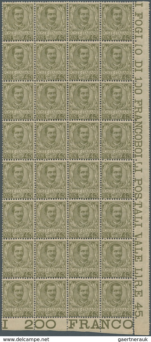 Italien: 1901, 45c. Olive-green, Block Of 32 Unmounted Mint, Some Slight Natural Brownish Gum Toning - Mint/hinged