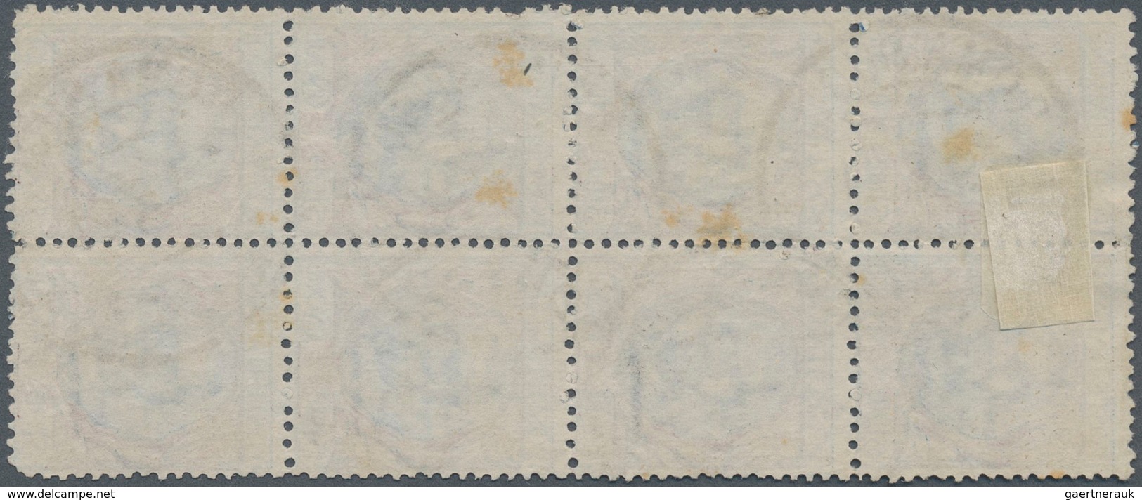 Italien: 1901, 5l. Blue/rose, Block Of Eight Commercially Used, Some Faults. Sass. 220,- €++ (two Us - Mint/hinged