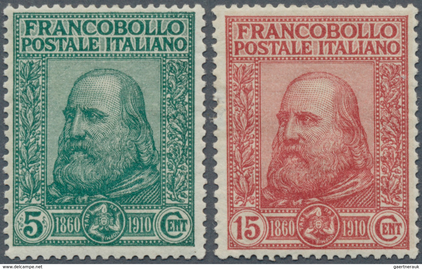 Italien: 1910, 50th Anniversary Of Liberation Of Sicily (Garibaldi), 5c. Green And 15c. Rose, Fresh - Mint/hinged