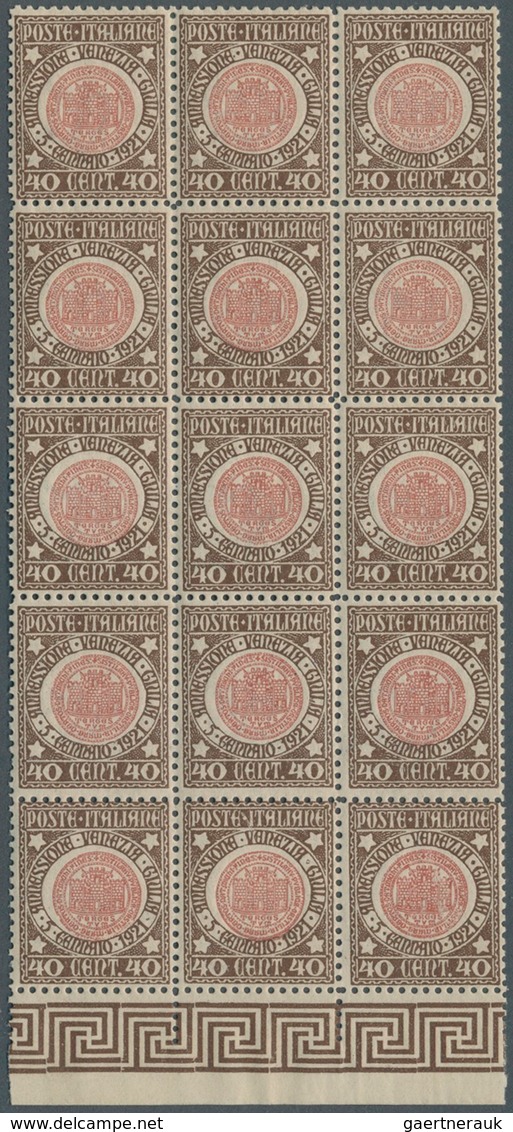 Italien: 1921, Venezia Giulia, 21 Complete Sets Within Marginal Units (blocks Six And Of 15), Unmoun - Mint/hinged