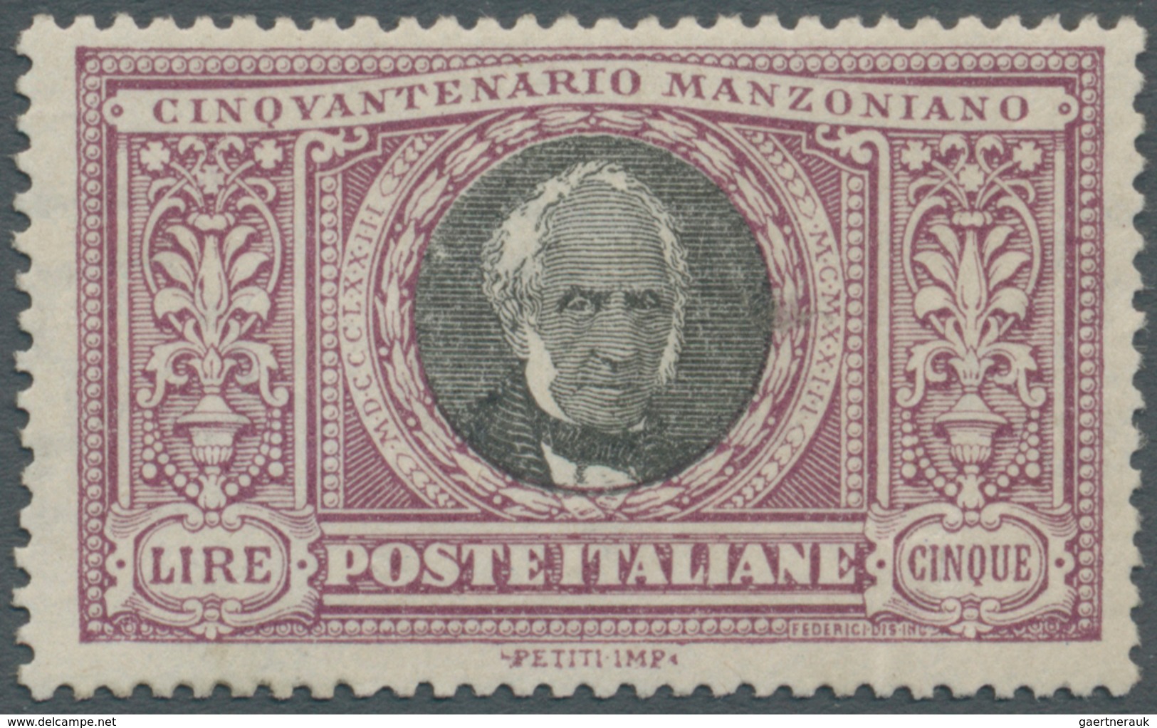 Italien: 1923, 5 L. Violet And Black, Mint Tiny Hinge Remain, Expertised Raybaudi, Sassone Catalogue - Mint/hinged