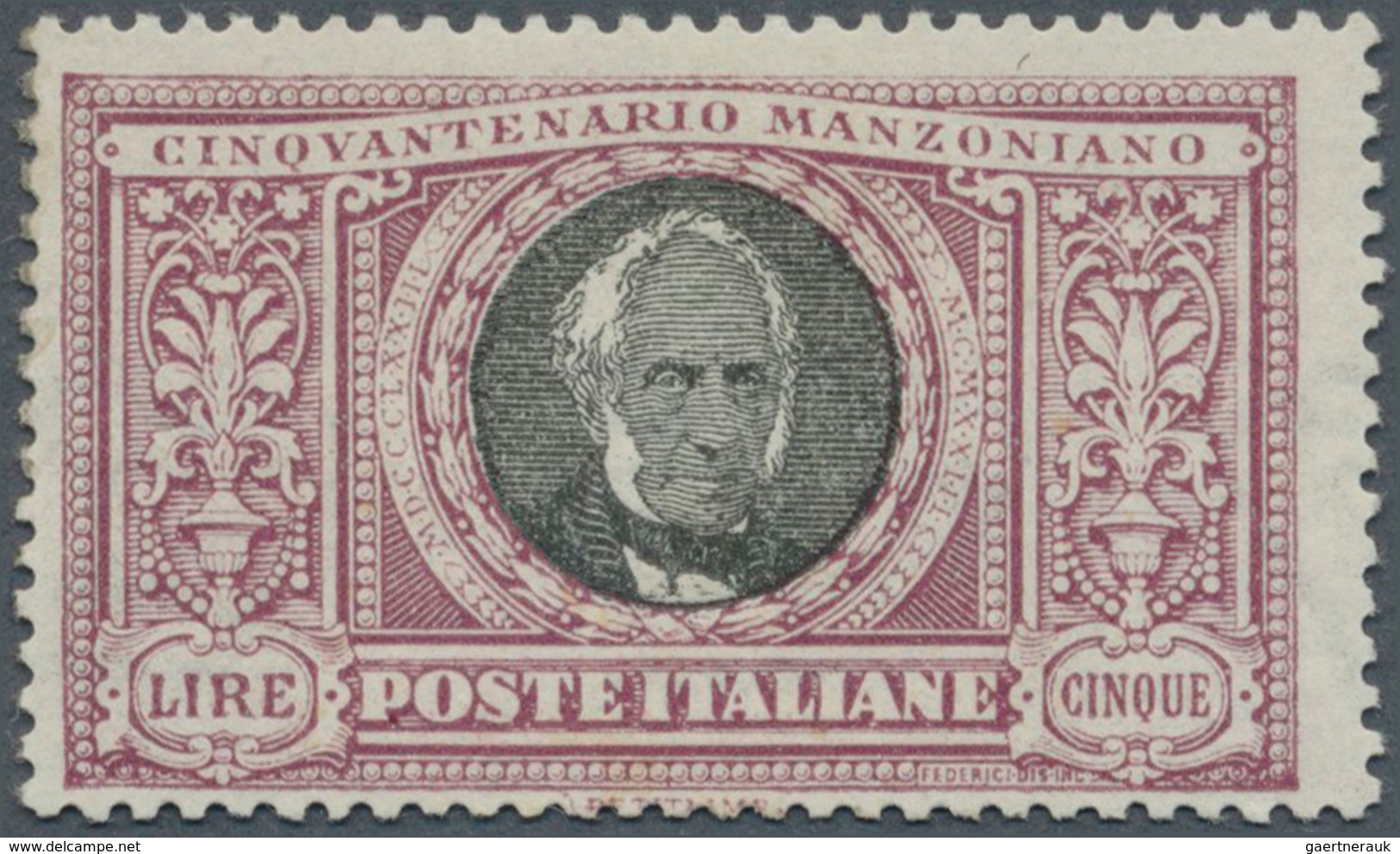 Italien: 1923, 5 L. Violet And Black, Mint Tiny Hinge Remain, Expertised Raybaudi, Sassone Catalogue - Mint/hinged