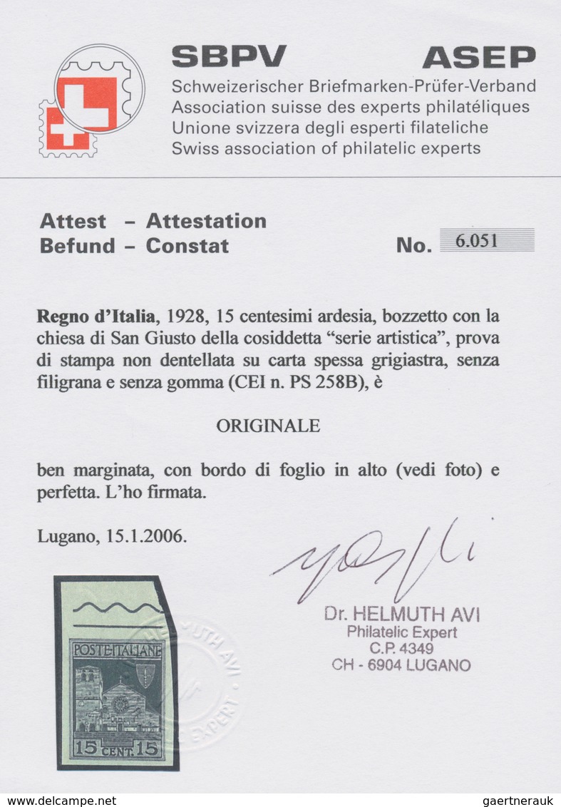 Italien: 1928: Five Values Of The Unissued Series "Serie Artistica", Printing Proofs On Gray Paper W - Ongebruikt