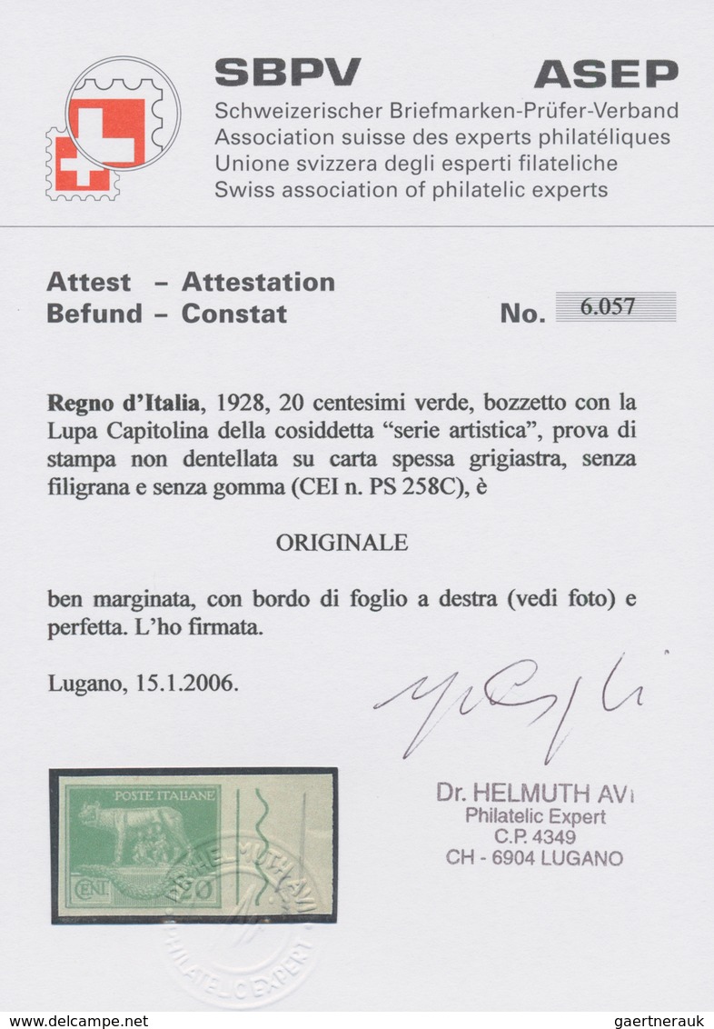 Italien: 1928: Five Values Of The Unissued Series "Serie Artistica", Printing Proofs On Gray Paper W - Mint/hinged