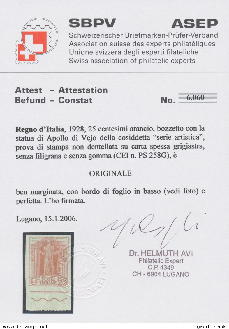 Italien: 1928: Five Values Of The Unissued Series "Serie Artistica", Printing Proofs On Gray Paper W - Mint/hinged