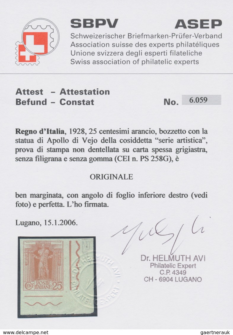 Italien: 1928: Three Values Of The Unissued Series "Serie Artistica", Printing Proofs On Gray Paper - Mint/hinged