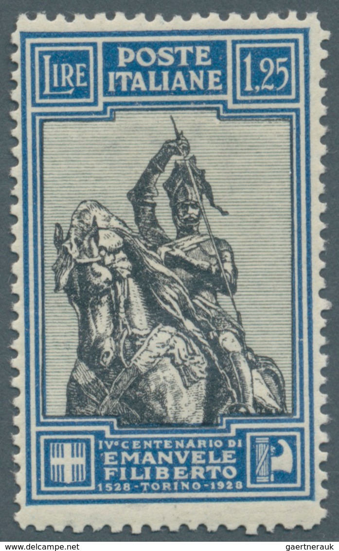 Italien: 1928, Emanuele Filiberto, 1.25l. Blue/black In Line Perforation 13¾, Well Perforated, Unmou - Mint/hinged