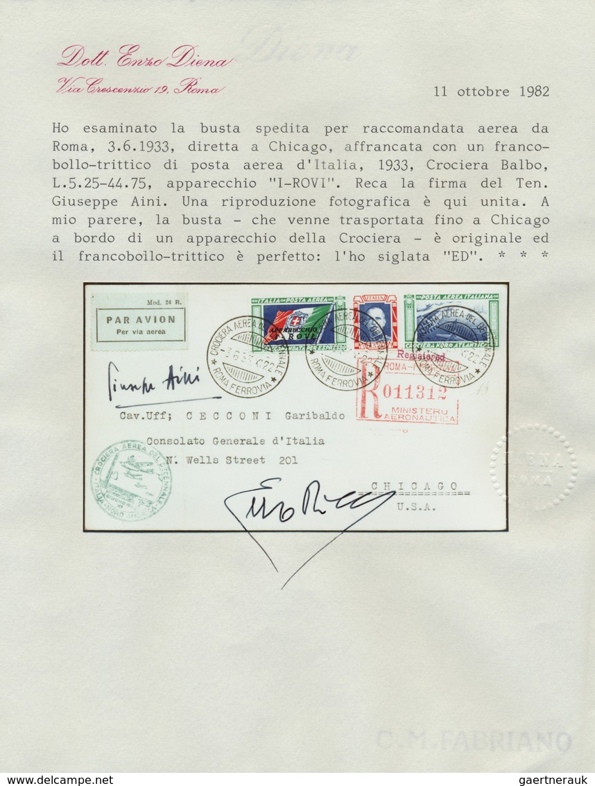 Italien: 1933, Mass Flight Triptych 5.25 + 44.75 L. "I-ROVI" On Well Preserved Registered Letter ROM - Mint/hinged