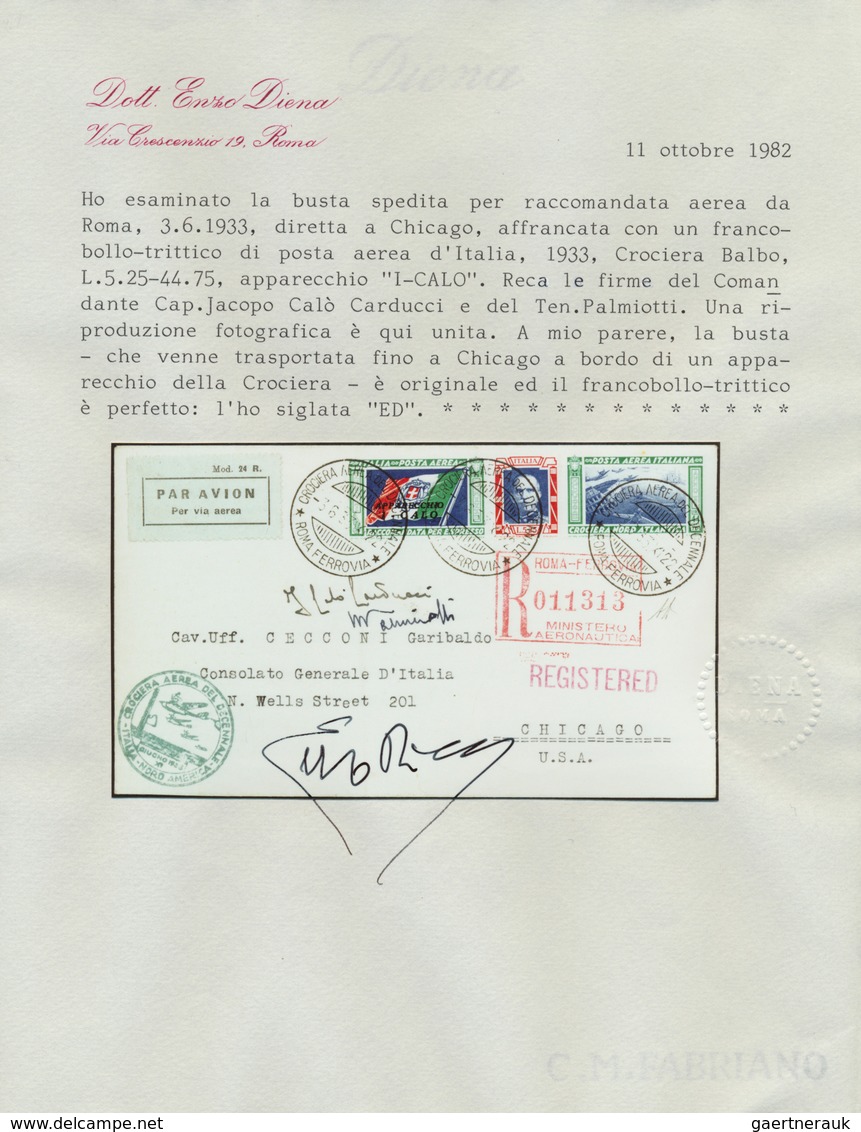 Italien: 1933, Mass Flight Triptych 5.25 + 44.75 L. "I-CALO" On Well Preserved Registered Letter ROM - Mint/hinged