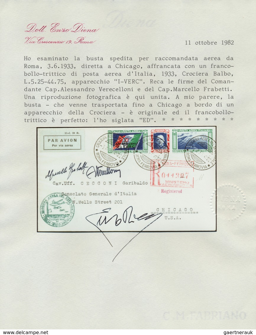 Italien: 1933, Mass Flight Triptych 5.25 + 44.75 L. "I-VERC" On Well Preserved Registered Letter ROM - Mint/hinged