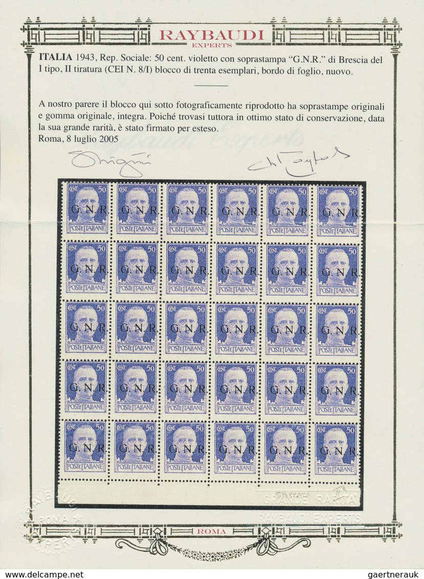 Italien: 1943: 50 Cents Violet With Overprint "G.N.R." Of Brescia Of The First Type, Second Print, B - Ongebruikt