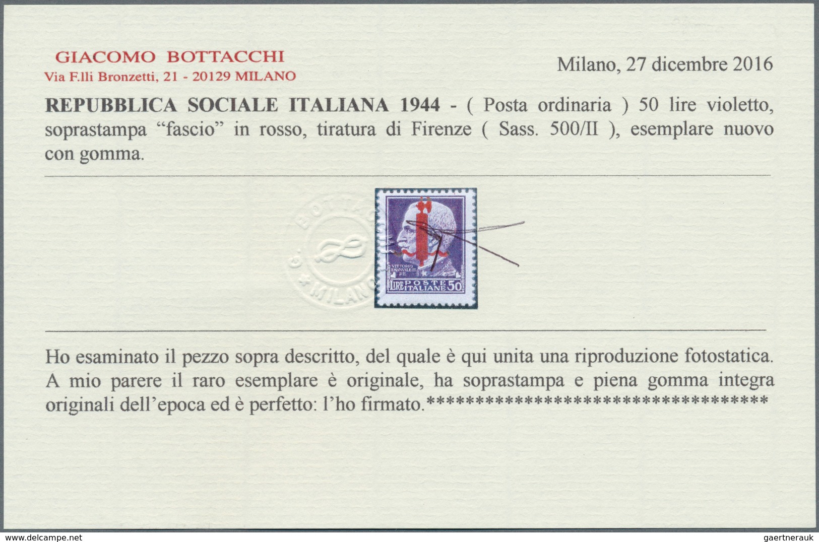 Italien: 1944, 50 Lire Violet, Overprint In Red, Emission Florence. VF Mint Never Hinged Condition. - Ongebruikt