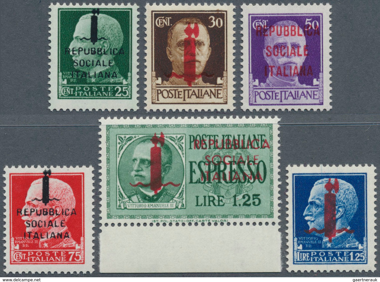 Italien: 1944, REPUBBLICA SOCIALE ITALIANA Complete Set Of Five Definitives And The 1.25l. Express S - Ongebruikt