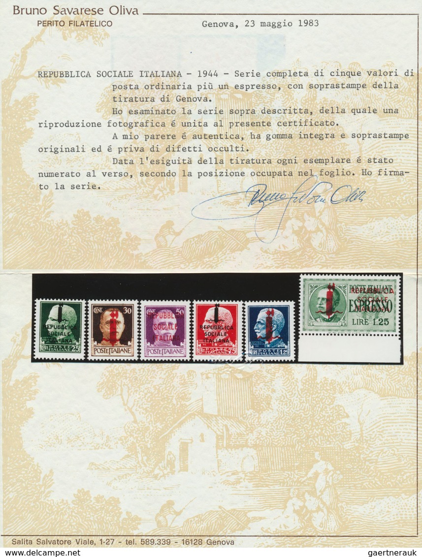 Italien: 1944, REPUBBLICA SOCIALE ITALIANA Complete Set Of Five Definitives And The 1.25l. Express S - Mint/hinged