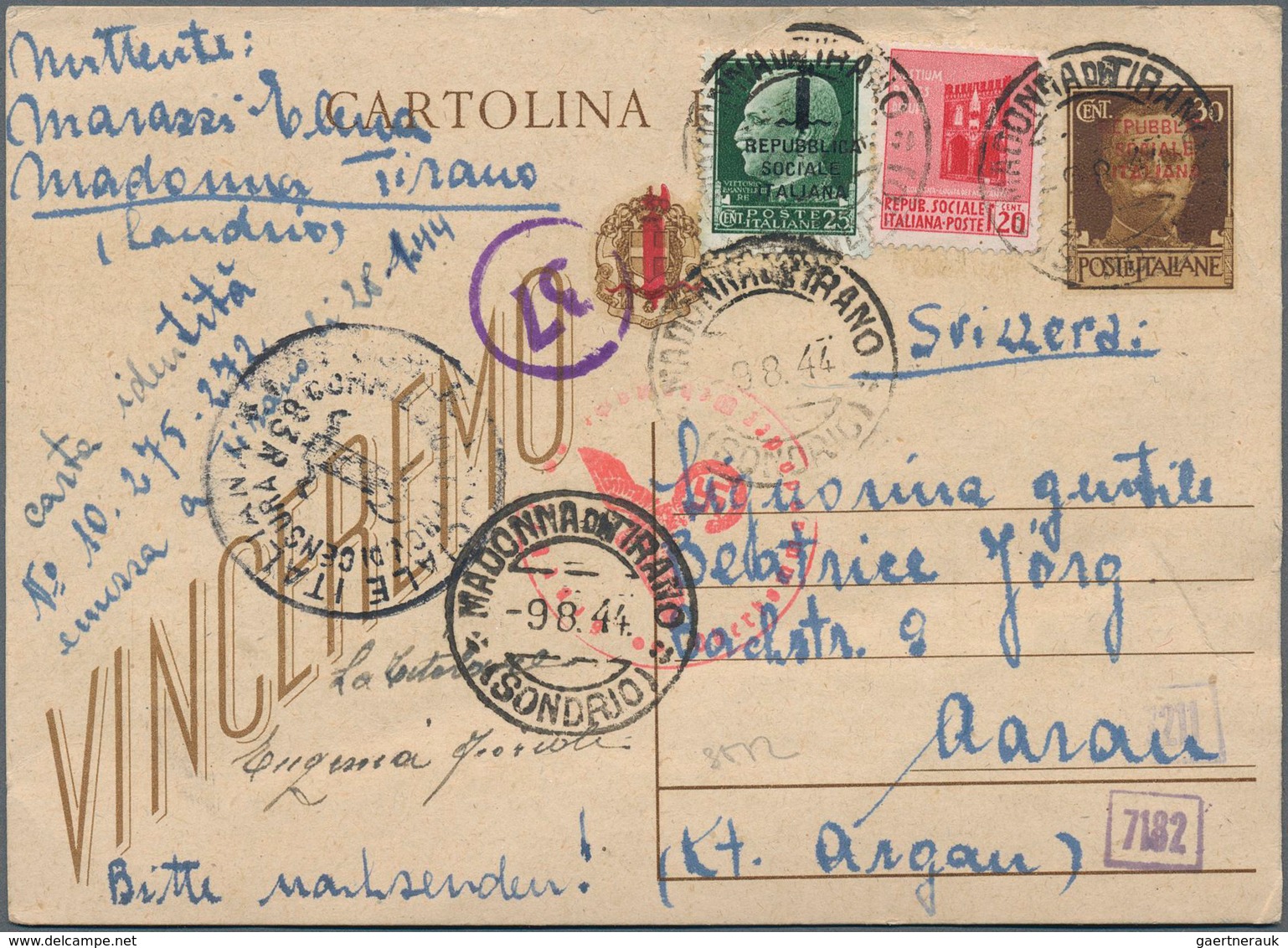 Italien: 1944, 30Ct.+20Ct.+25Ct. "Repubblica Sociale Italiana" Postal-stationery With Additional Fra - Mint/hinged