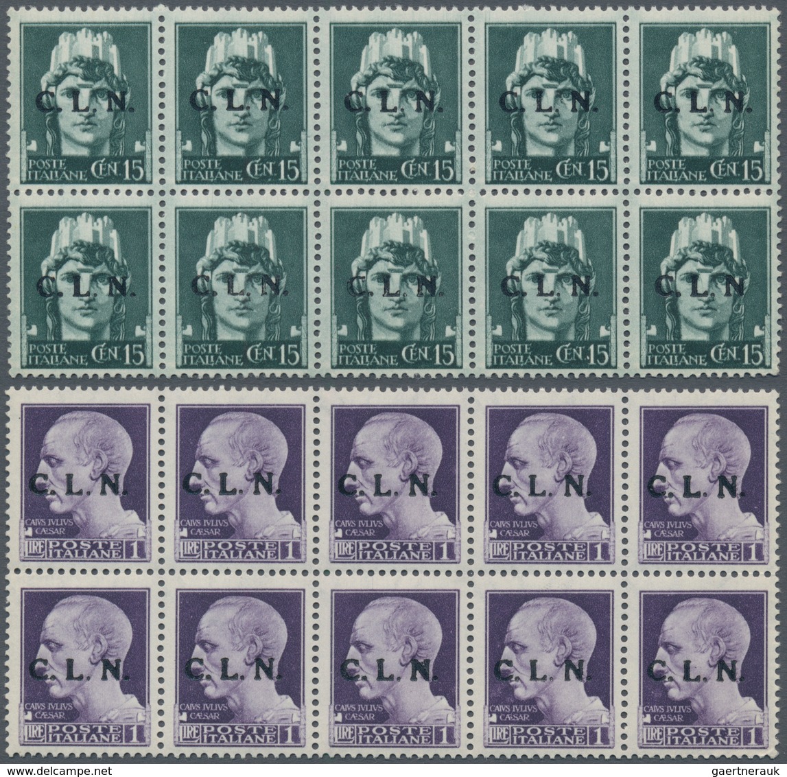 Italien: 1944, C.L.N. TORINO Local Issue, 5 C Brown, 10 C Grey-brown, 15 C Dark Green And 1 L Violet - Ongebruikt