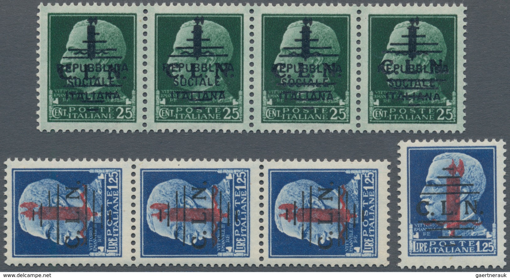 Italien: 1944, C.L.N. TORINO Local Issue, 25 C To 1.25 L, Four Complete Sets With Ovp "REPUBLICA SOC - Mint/hinged