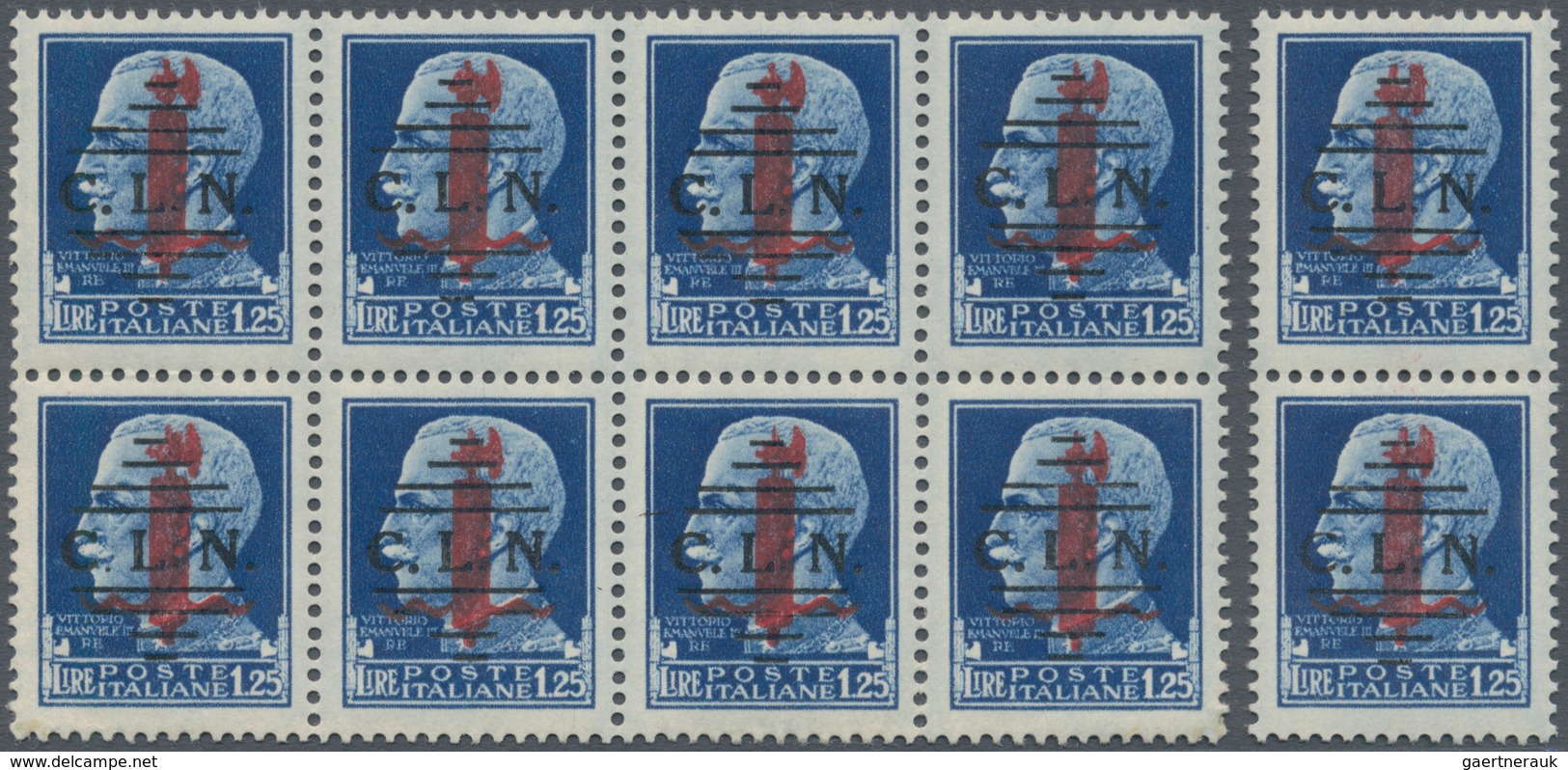 Italien: 1944, C.L.N. TORINO Local Issue, 25 C To 1.25 L, Ten Complete Sets (mostly Blocks Of 10) Wi - Mint/hinged