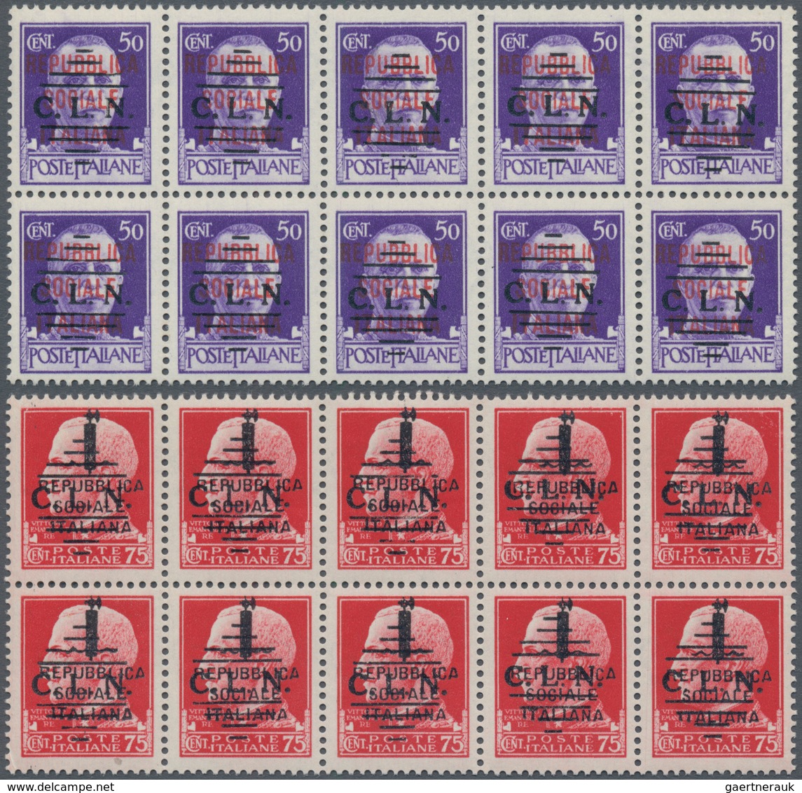 Italien: 1944, C.L.N. TORINO Local Issue, 25 C To 1.25 L, Ten Complete Sets (mostly Blocks Of 10) Wi - Ongebruikt